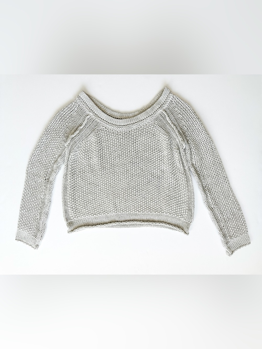 Free People Women's Scoop Neck Knit Pullover Sweater Light Grey - Size Medium